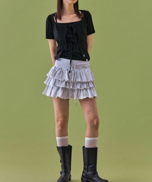 FANCY CLUB(ファンシークラブ)の「【FANCY CLUB】TWO-RIBBON CROP CARDIGAN / 【ファンシークラブ】ツーリボンクロップ長袖カーディガン(カーディガン/ボレロ・レディース・ライトブルー/ブラック・ONE SIZE)」の3枚目の写真