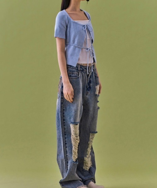 FANCY CLUB(ファンシークラブ)の「【FANCY CLUB】TWO-RIBBON CROP CARDIGAN / 【ファンシークラブ】ツーリボンクロップ長袖カーディガン(カーディガン/ボレロ・レディース・ライトブルー/ブラック・ONE SIZE)」の17枚目の写真