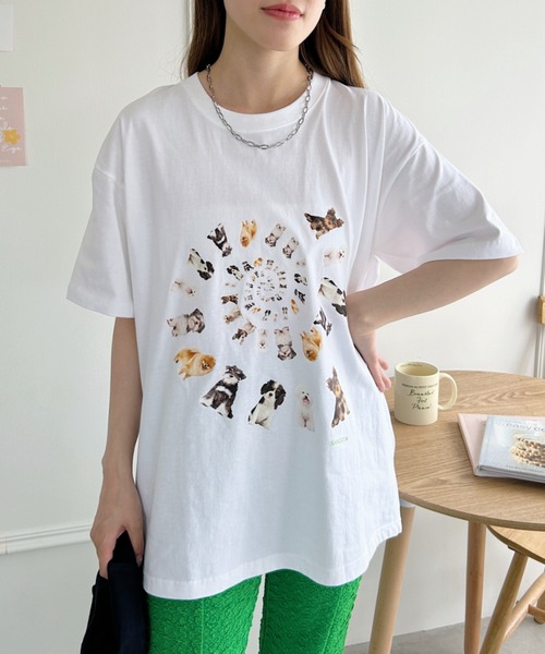 √nuage(ルートニュアージュ)の「メニードッグスパイラルビッグTシャツ(Tシャツ/カットソー・レディース・ライトグレー/ホワイト・XL/M)」の3枚目の写真
