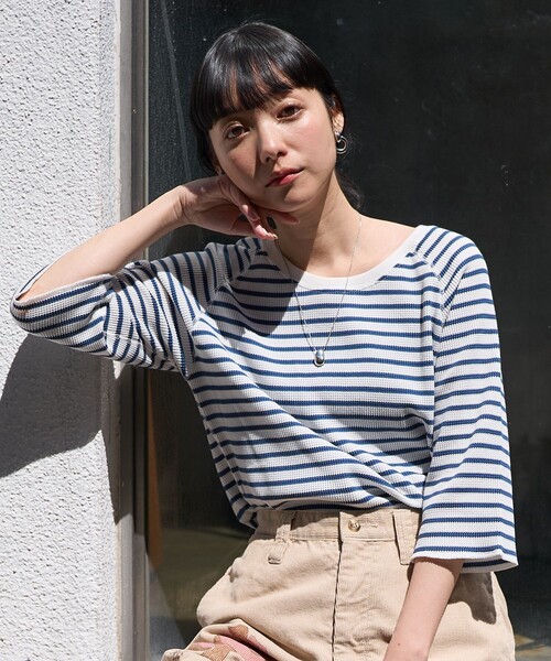 セール】ワッフル 5分袖プルオーバー/カットソー（Tシャツ