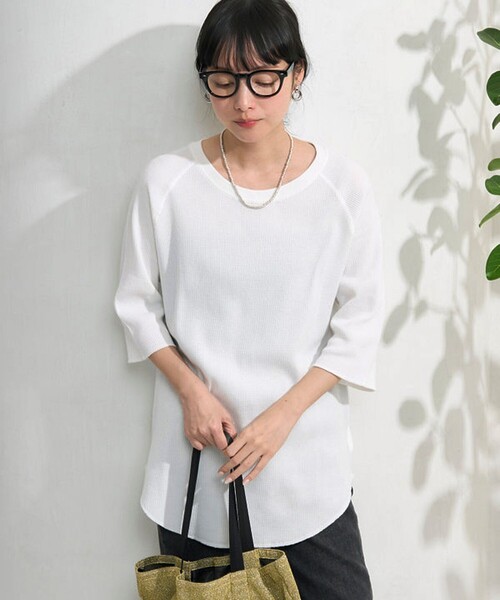 セール】ワッフル 5分袖プルオーバー/カットソー（Tシャツ