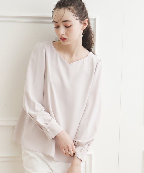 couture brooch（クチュールブローチ）の「◆ハートネック配色ポイントブラウス（シャツ/ブラウス・レディース・ライトグレー系4/アイボリー系4・42/40/38）」の22枚目の写真