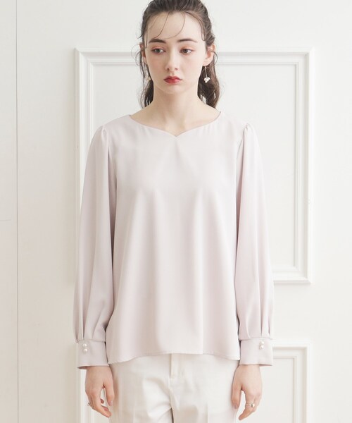 couture brooch（クチュールブローチ）の「◆ハートネック配色ポイントブラウス（シャツ/ブラウス・レディース・ライトグレー系4/アイボリー系4・42/40/38）」の19枚目の写真