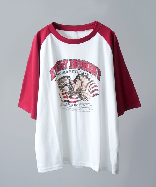 Anytime Songs(エニータイムソングス)の「16/TC天竺 ラグランTシャツ(イーグル、モーターサイクル)(Tシャツ/カットソー・メンズ・ホワイト系その他2/ホワイト系その他3/ホワイト×レッド/ホワイト系その他/ブラック系その他/ホワイト×グリーン/ブラック×ホワイト/ホワイト×ブラック・MEDIUM/LARGE/X-LARGE/SMALL)」の1枚目の写真