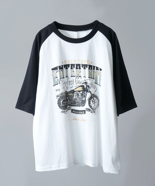 Anytime Songs(エニータイムソングス)の「16/TC天竺 ラグランTシャツ(イーグル、モーターサイクル)(Tシャツ/カットソー・メンズ・ホワイト系その他2/ホワイト系その他3/ホワイト×レッド/ホワイト系その他/ブラック系その他/ホワイト×グリーン/ブラック×ホワイト/ホワイト×ブラック・MEDIUM/LARGE/X-LARGE/SMALL)」の4枚目の写真