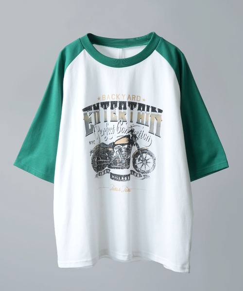 Anytime Songs(エニータイムソングス)の「16/TC天竺 ラグランTシャツ(イーグル、モーターサイクル)(Tシャツ/カットソー・メンズ・ホワイト系その他2/ホワイト系その他3/ホワイト×レッド/ホワイト系その他/ブラック系その他/ホワイト×グリーン/ブラック×ホワイト/ホワイト×ブラック・MEDIUM/LARGE/X-LARGE/SMALL)」の6枚目の写真