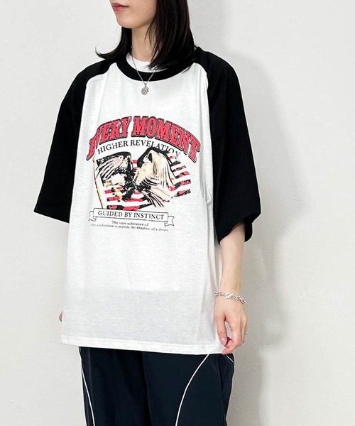 Anytime Songs(エニータイムソングス)の「16/TC天竺 ラグランTシャツ(イーグル、モーターサイクル)(Tシャツ/カットソー・メンズ・ホワイト系その他2/ホワイト系その他3/ホワイト×レッド/ホワイト系その他/ブラック系その他/ホワイト×グリーン/ブラック×ホワイト/ホワイト×ブラック・MEDIUM/LARGE/X-LARGE/SMALL)」の9枚目の写真