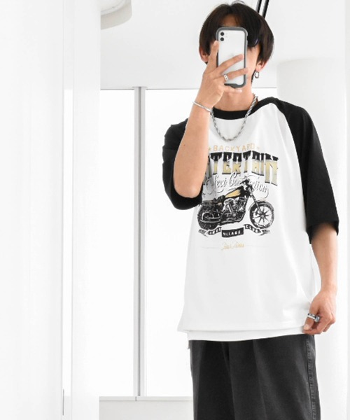Anytime Songs(エニータイムソングス)の「16/TC天竺 ラグランTシャツ(イーグル、モーターサイクル)(Tシャツ/カットソー・メンズ・ホワイト系その他2/ホワイト系その他3/ホワイト×レッド/ホワイト系その他/ブラック系その他/ホワイト×グリーン/ブラック×ホワイト/ホワイト×ブラック・MEDIUM/LARGE/X-LARGE/SMALL)」の10枚目の写真