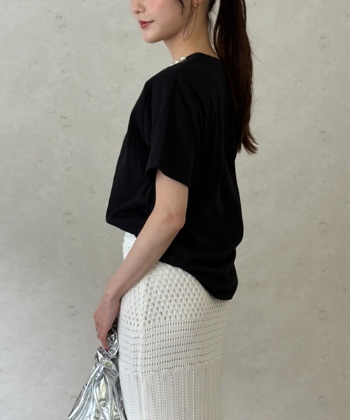 Per sist ence(パーシエンス)の「天竺衿ぐりパール付きTシャツ/手洗い可(Tシャツ/カットソー・レディース・イエロー/ブラック/オフホワイト・FREE)」の17枚目の写真