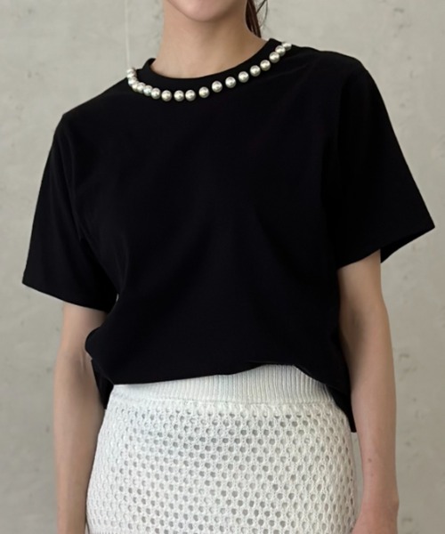 Per sist ence(パーシエンス)の「天竺衿ぐりパール付きTシャツ/手洗い可(Tシャツ/カットソー・レディース・イエロー/ブラック/オフホワイト・FREE)」の20枚目の写真