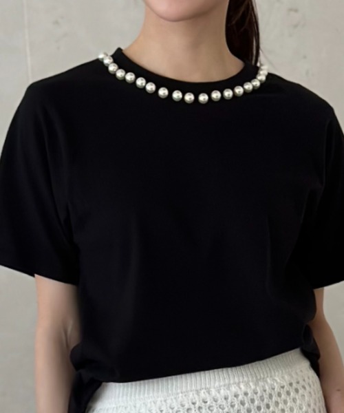 Per sist ence(パーシエンス)の「天竺衿ぐりパール付きTシャツ/手洗い可(Tシャツ/カットソー・レディース・イエロー/ブラック/オフホワイト・FREE)」の21枚目の写真