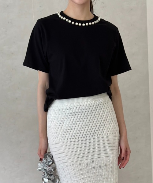 Per sist ence(パーシエンス)の「天竺衿ぐりパール付きTシャツ/手洗い可(Tシャツ/カットソー・レディース・イエロー/ブラック/オフホワイト・FREE)」の22枚目の写真
