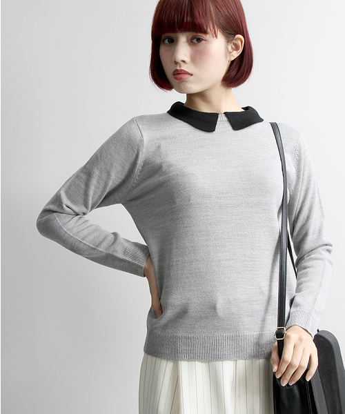 WEGO（ウィゴー）の「WEGO/襟付きレトロカラーニット（ニット/セーター・レディース・ブルー系その他/ブラック/オフホワイト/マスタード/杢グレー/グレー系その他・FREE）」の3枚目の写真