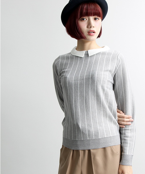 WEGO（ウィゴー）の「WEGO/襟付きレトロカラーニット（ニット/セーター・レディース・ブルー系その他/ブラック/オフホワイト/マスタード/杢グレー/グレー系その他・FREE）」の4枚目の写真