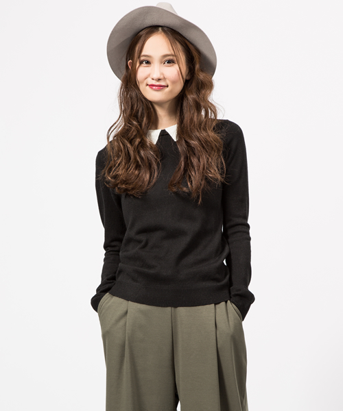 WEGO（ウィゴー）の「WEGO/襟付きレトロカラーニット（ニット/セーター・レディース・ブルー系その他/ブラック/オフホワイト/マスタード/杢グレー/グレー系その他・FREE）」の2枚目の写真