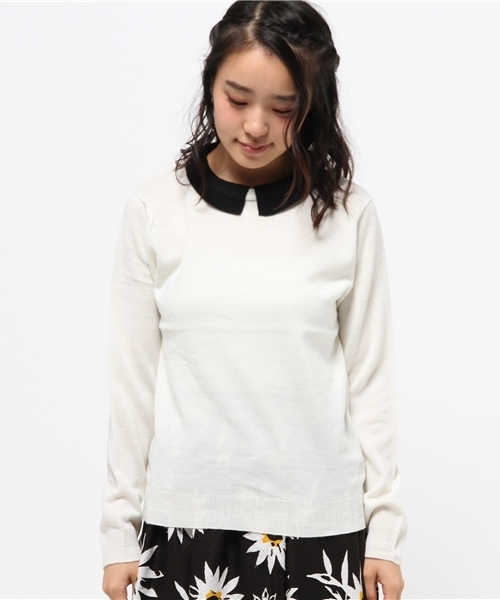 WEGO（ウィゴー）の「WEGO/襟付きレトロカラーニット（ニット/セーター・レディース・ブルー系その他/ブラック/オフホワイト/マスタード/杢グレー/グレー系その他・FREE）」の9枚目の写真