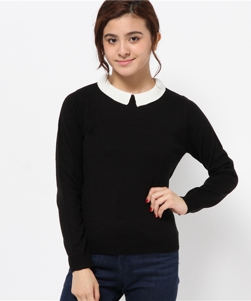 WEGO（ウィゴー）の「WEGO/襟付きレトロカラーニット（ニット/セーター・レディース・ブルー系その他/ブラック/オフホワイト/マスタード/杢グレー/グレー系その他・FREE）」の18枚目の写真