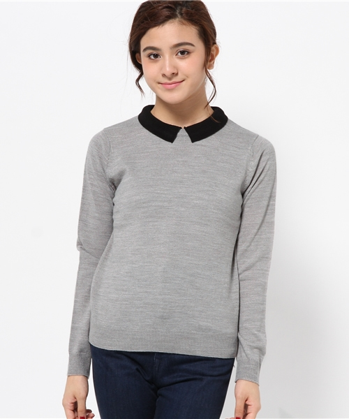 WEGO（ウィゴー）の「WEGO/襟付きレトロカラーニット（ニット/セーター・レディース・ブルー系その他/ブラック/オフホワイト/マスタード/杢グレー/グレー系その他・FREE）」の19枚目の写真