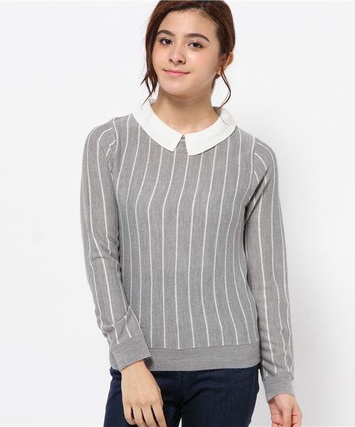 WEGO（ウィゴー）の「WEGO/襟付きレトロカラーニット（ニット/セーター・レディース・ブルー系その他/ブラック/オフホワイト/マスタード/杢グレー/グレー系その他・FREE）」の20枚目の写真