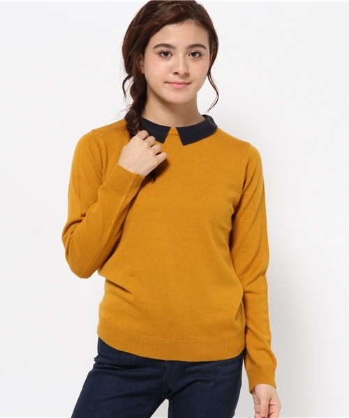 WEGO（ウィゴー）の「WEGO/襟付きレトロカラーニット（ニット/セーター・レディース・ブルー系その他/ブラック/オフホワイト/マスタード/杢グレー/グレー系その他・FREE）」の16枚目の写真