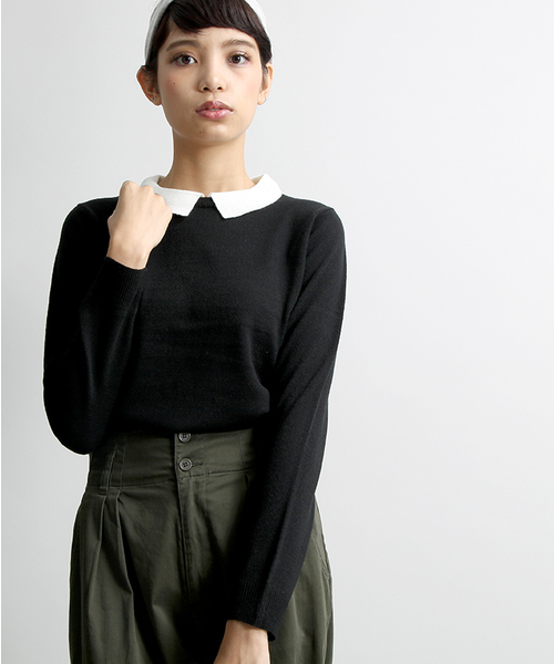 WEGO（ウィゴー）の「WEGO/襟付きレトロカラーニット（ニット/セーター・レディース・ブルー系その他/ブラック/オフホワイト/マスタード/杢グレー/グレー系その他・FREE）」の7枚目の写真