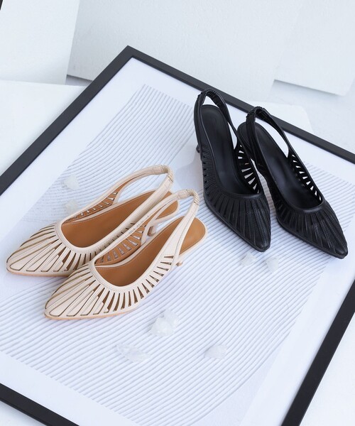 【フラット&ヒール2TYPE】ケージデザインシアーパンプス（パンプス）｜Tiaclasse（ティアクラッセ）