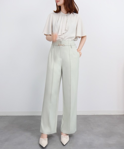 ホワイト スカラップヘム パンツ スカラップハイウエストパンツ（スラックス）｜SAISON DE PAPILLON