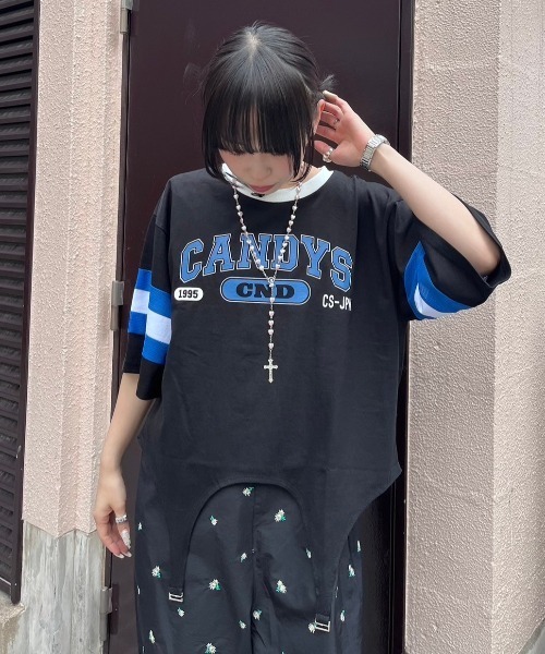 「Candy Stripper」 半袖Tシャツ 2 ブラック レディース Candy Stripper（キャンディストリッパー）の「GARTER DETAIL