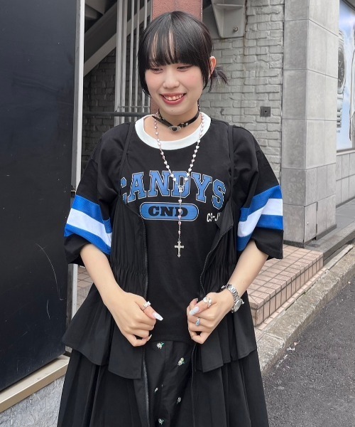 「Candy Stripper」 半袖Tシャツ 2 ブラック レディース Candy Stripper tシャツ CANDY LAND BIG Tシャツ レディース