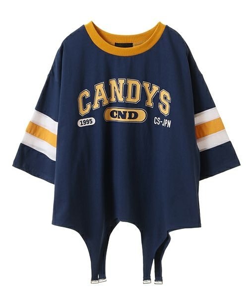 「Candy Stripper」 長袖カットソー 2 ブラック レディース キャンディストリッパー プリント ボーダー 長袖 重ね着風 T
