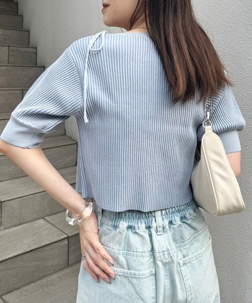 one after another NICE CLAUP（ワンアフターアナザーナイスクラップ）の「【セットアイテム】肩リボンキャミ+カーディガンリブニット（ニット/セーター・レディース・チャコールグレー/オフホワイト/サックスブルー/ピンク・FREE）」の8枚目の写真