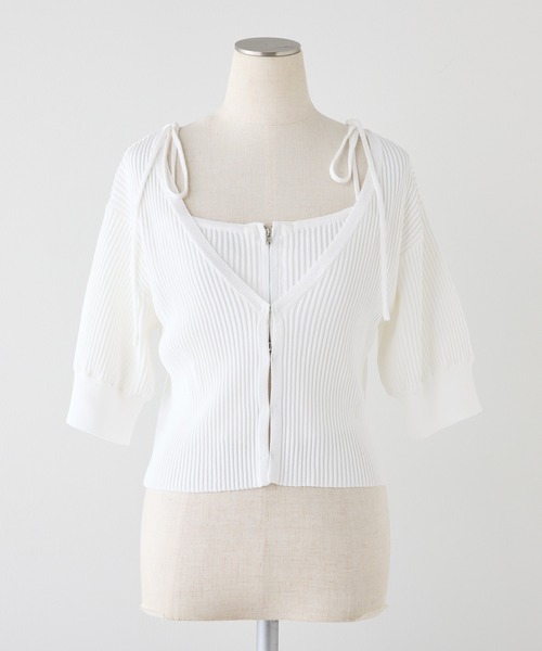 one after another NICE CLAUP（ワンアフターアナザーナイスクラップ）の「【セットアイテム】肩リボンキャミ+カーディガンリブニット（ニット/セーター・レディース・チャコールグレー/オフホワイト/サックスブルー/ピンク・FREE）」の22枚目の写真