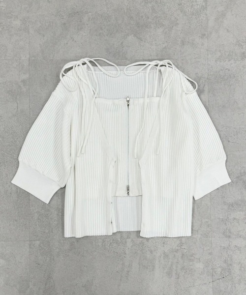 one after another NICE CLAUP（ワンアフターアナザーナイスクラップ）の「【セットアイテム】肩リボンキャミ+カーディガンリブニット（ニット/セーター・レディース・チャコールグレー/オフホワイト/サックスブルー/ピンク・FREE）」の14枚目の写真