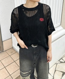 バイパターン透かしニット