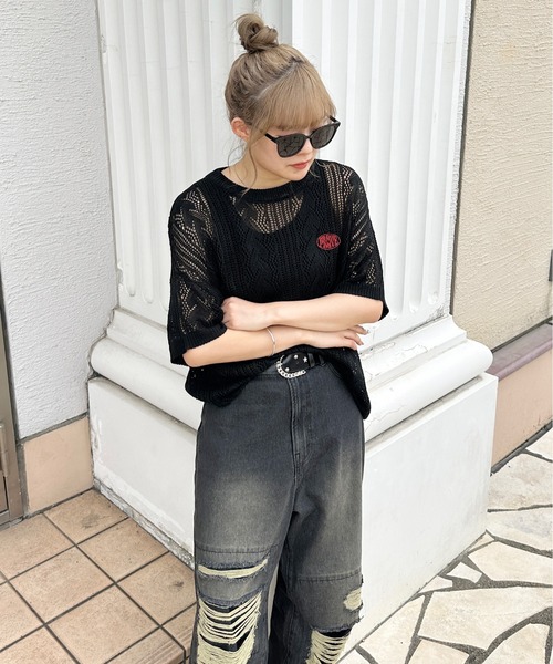 sedacle(セダクル)の「バイパターン透かしニット(Tシャツ/カットソー・レディース・アイボリー/レッド/ブラック・SMALL/LARGE/MEDIUM)」の22枚目の写真