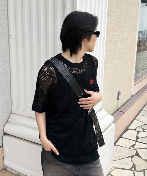 sedacle(セダクル)の「バイパターン透かしニット(Tシャツ/カットソー・レディース・アイボリー/レッド/ブラック・SMALL/LARGE/MEDIUM)」の16枚目の写真