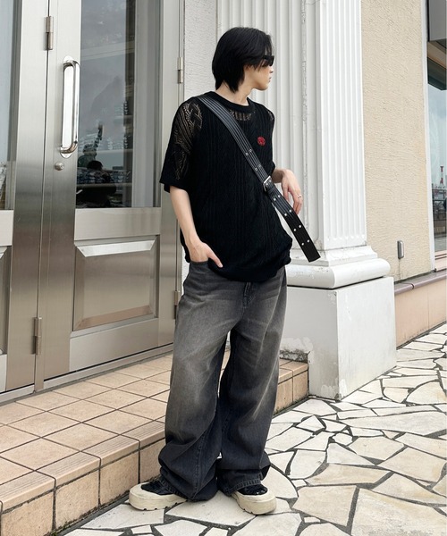 sedacle(セダクル)の「バイパターン透かしニット(Tシャツ/カットソー・レディース・アイボリー/レッド/ブラック・SMALL/LARGE/MEDIUM)」の14枚目の写真