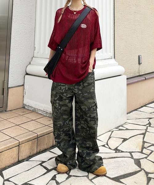 sedacle(セダクル)の「バイパターン透かしニット(Tシャツ/カットソー・レディース・アイボリー/レッド/ブラック・SMALL/LARGE/MEDIUM)」の9枚目の写真