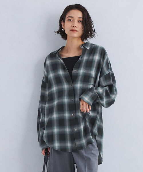 グリーンレーベルリラクシング　長袖　シアーシャツ　チェック グリーンレーベルリラクシング レディース 長袖 シアーシャツ