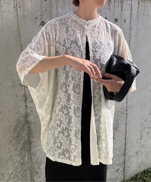 y/m by misato（イムバイミサト）の「レースジャガードオーバーサイズトップス（シャツ/ブラウス・レディース・ブラック/オフホワイト・FREE）」の6枚目の写真