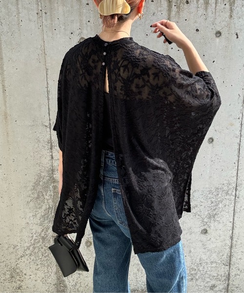 y/m by misato（イムバイミサト）の「レースジャガードオーバーサイズトップス（シャツ/ブラウス・レディース・ブラック/オフホワイト・FREE）」の12枚目の写真
