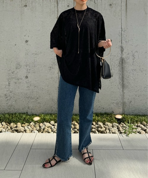 y/m by misato（イムバイミサト）の「レースジャガードオーバーサイズトップス（シャツ/ブラウス・レディース・ブラック/オフホワイト・FREE）」の17枚目の写真