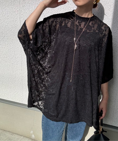 y/m by misato（イムバイミサト）の「レースジャガードオーバーサイズトップス（シャツ/ブラウス・レディース・ブラック/オフホワイト・FREE）」の14枚目の写真