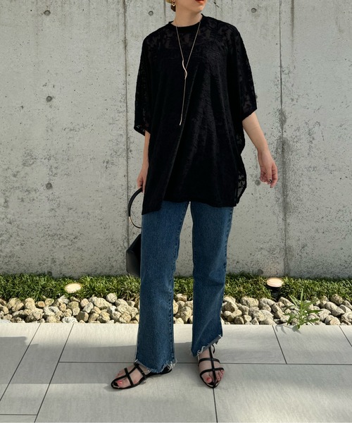 y/m by misato（イムバイミサト）の「レースジャガードオーバーサイズトップス（シャツ/ブラウス・レディース・ブラック/オフホワイト・FREE）」の18枚目の写真