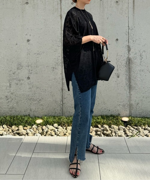 y/m by misato（イムバイミサト）の「レースジャガードオーバーサイズトップス（シャツ/ブラウス・レディース・ブラック/オフホワイト・FREE）」の19枚目の写真