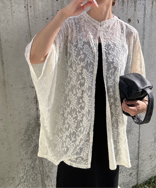 y/m by misato（イムバイミサト）の「レースジャガードオーバーサイズトップス（シャツ/ブラウス・レディース・ブラック/オフホワイト・FREE）」の5枚目の写真