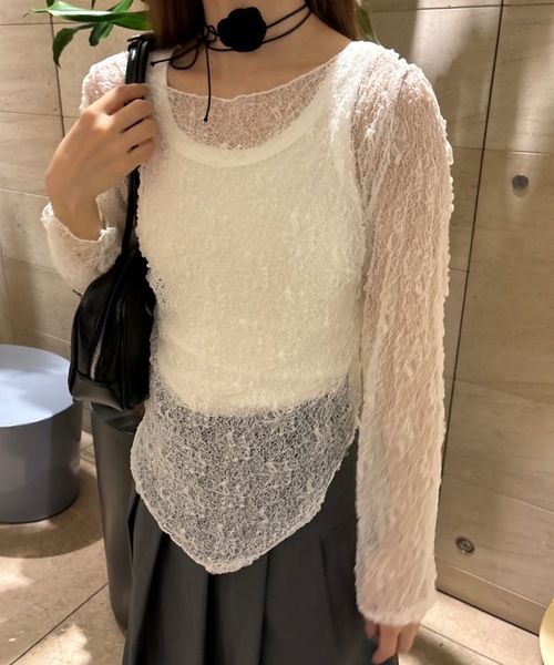 tシャツ Lace sheer tops/レースシアープトップス レディース Smyeon tシャツ Lace sheer tops/レースシアープトップス