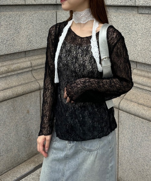 tシャツ Lace sheer tops/レースシアープトップス レディース Smyeon tシャツ Lace sheer tops/レースシアープトップス