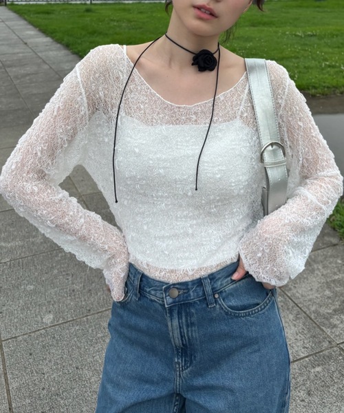 レースシアートップス / lace sheer tops（Tシャツ/カットソー