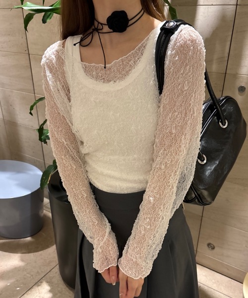 tシャツ Lace sheer tops/レースシアープトップス レディース Smyeon tシャツ Lace sheer tops/レースシアープトップス